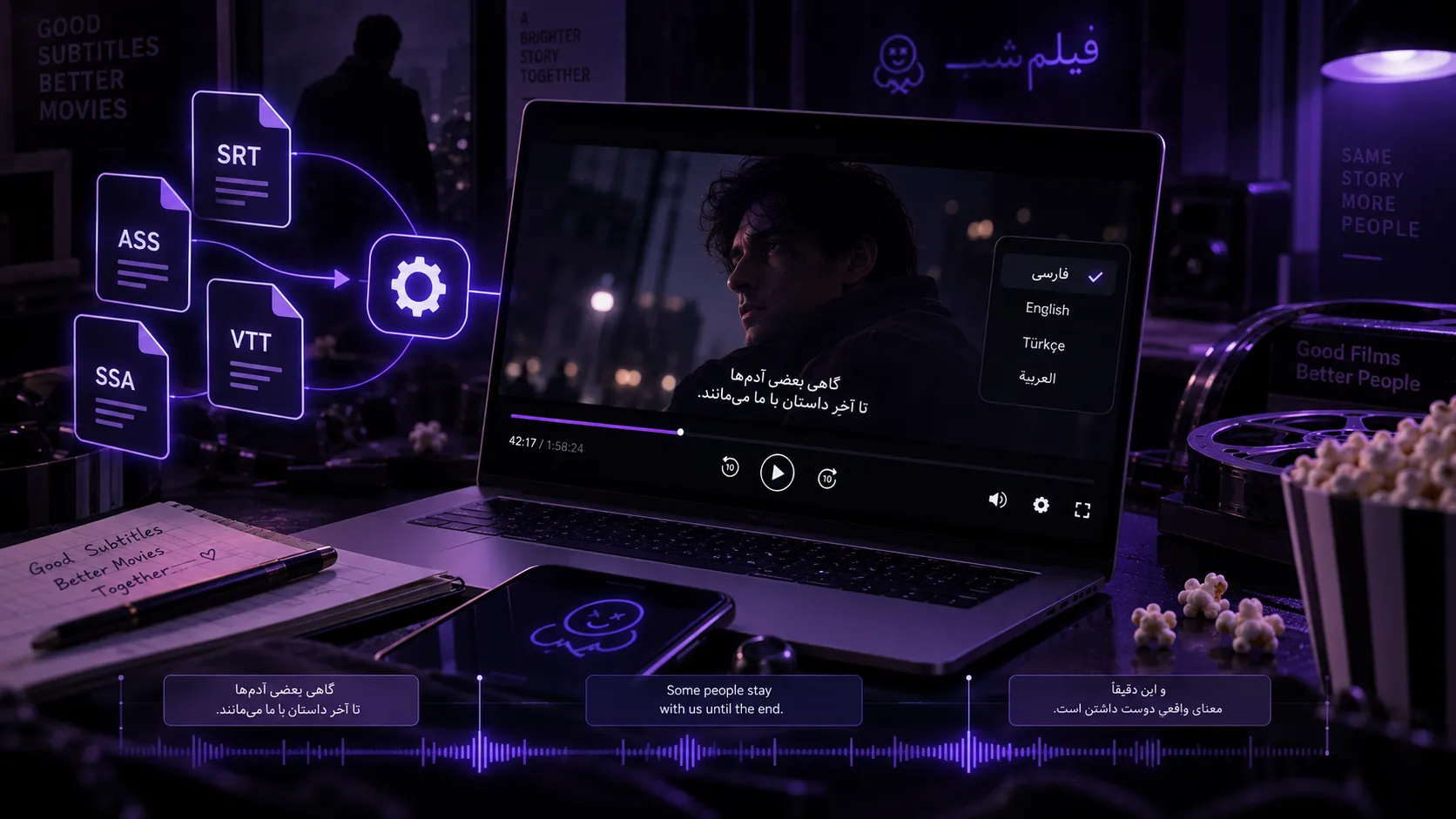 راهنمای کامل زیرنویس فیلم: از فرمت SRT و VTT تا هماهنگی زمانی